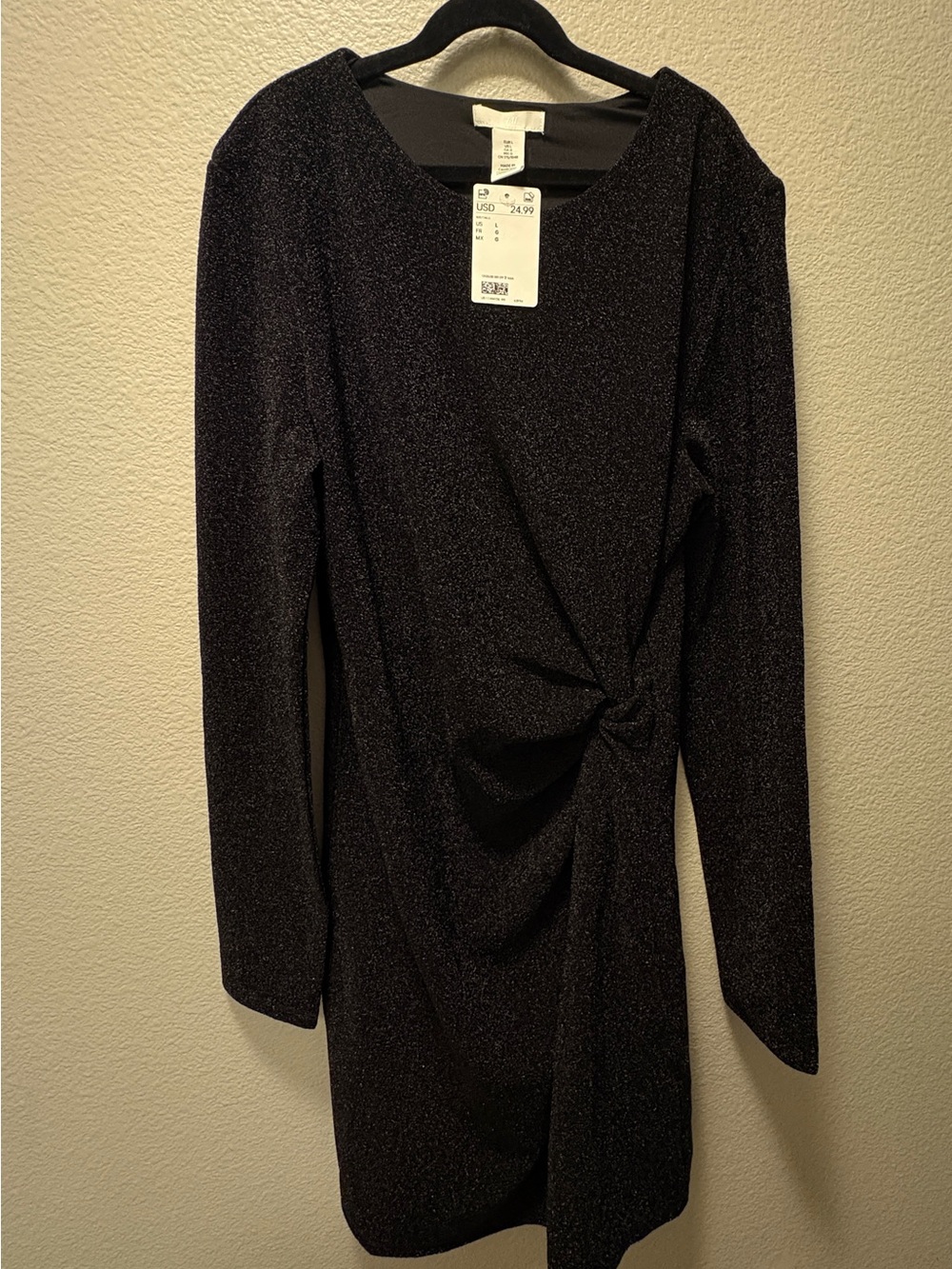 H&M Black Sparkle Long-Sleeve Twist-Knot Dress